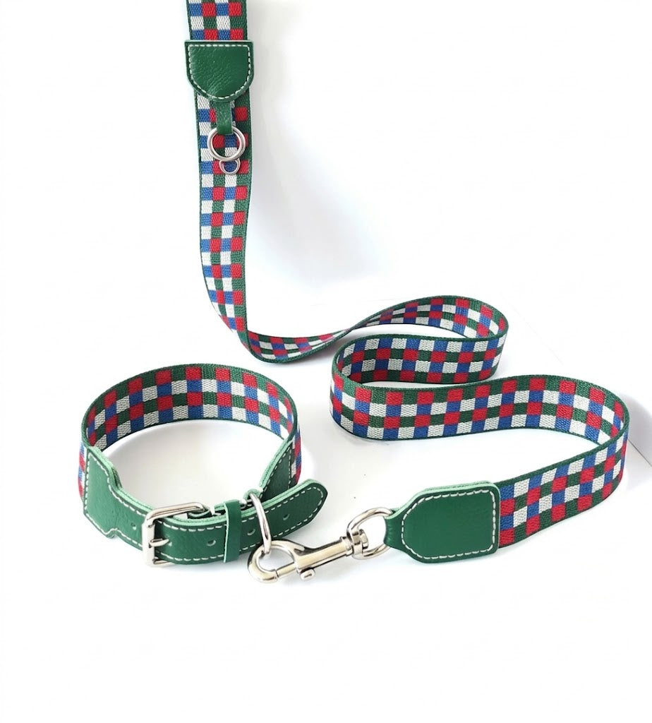 Plaid Leather Wide Dog Collar