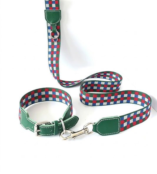 Plaid Leather Wide Dog Collar
