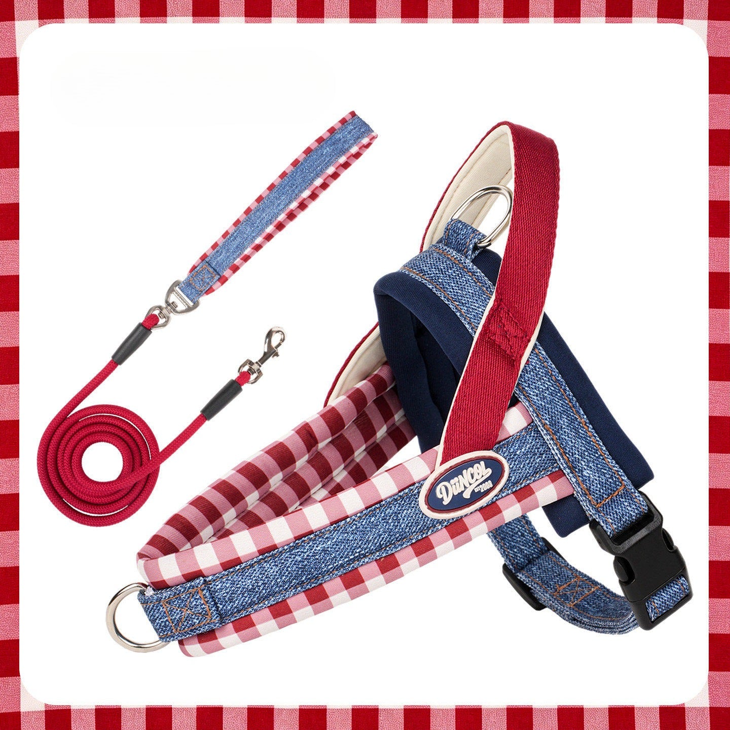 Denim Plaid Harness & Leash Set