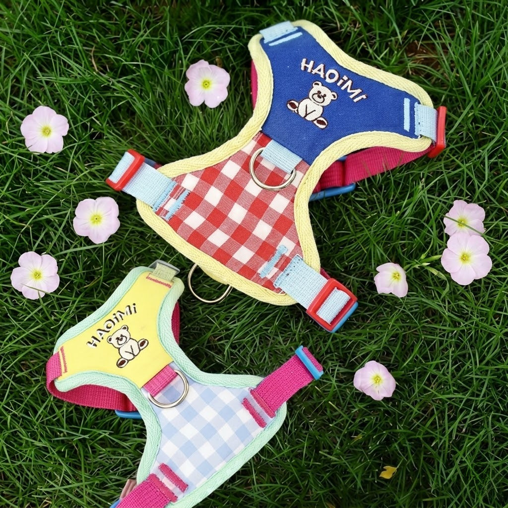 Plaid Bear Harness & Leash Set