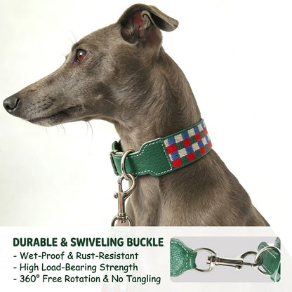 Plaid Leather Wide Dog Collar