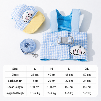 Gingham Harness, Leash & Hat Set