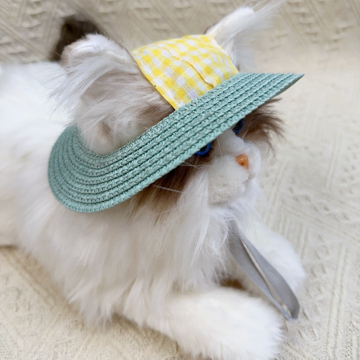 Gingham Straw Dog Hat