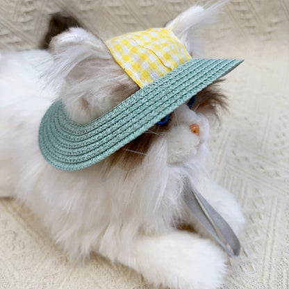 Gingham Straw Dog Hat