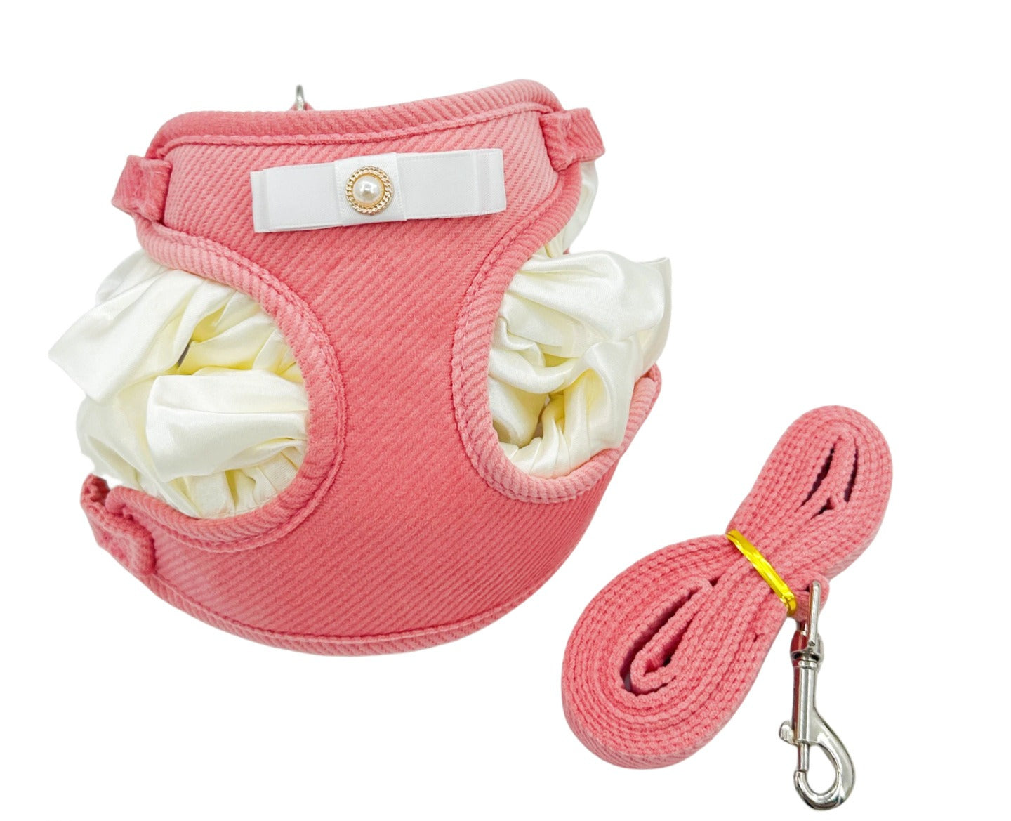 Cream French Mesh Dog Harness Set for Dogs – Pink