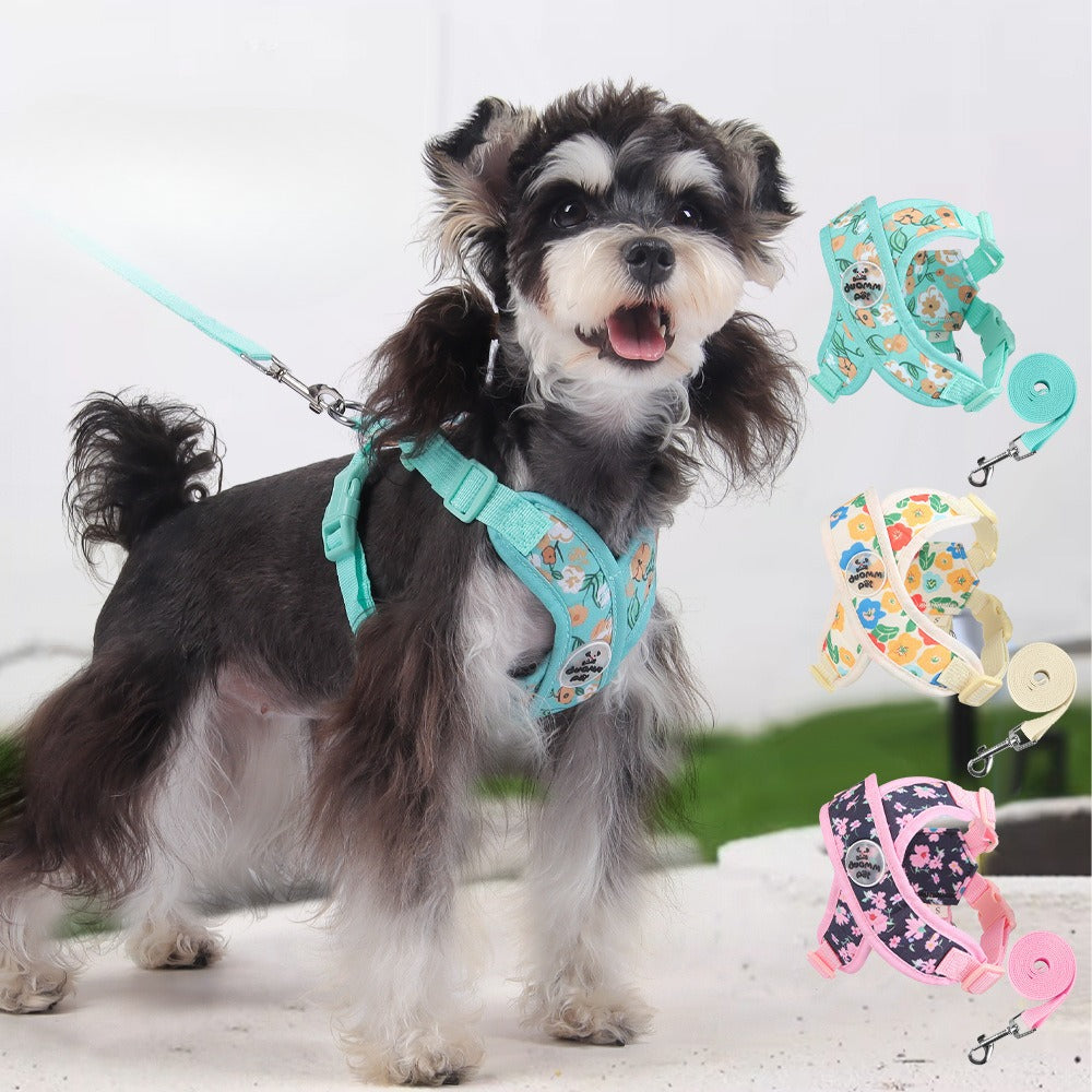 Floral Mesh Dog Harness Set