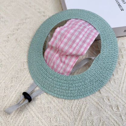 Gingham Straw Dog Hat