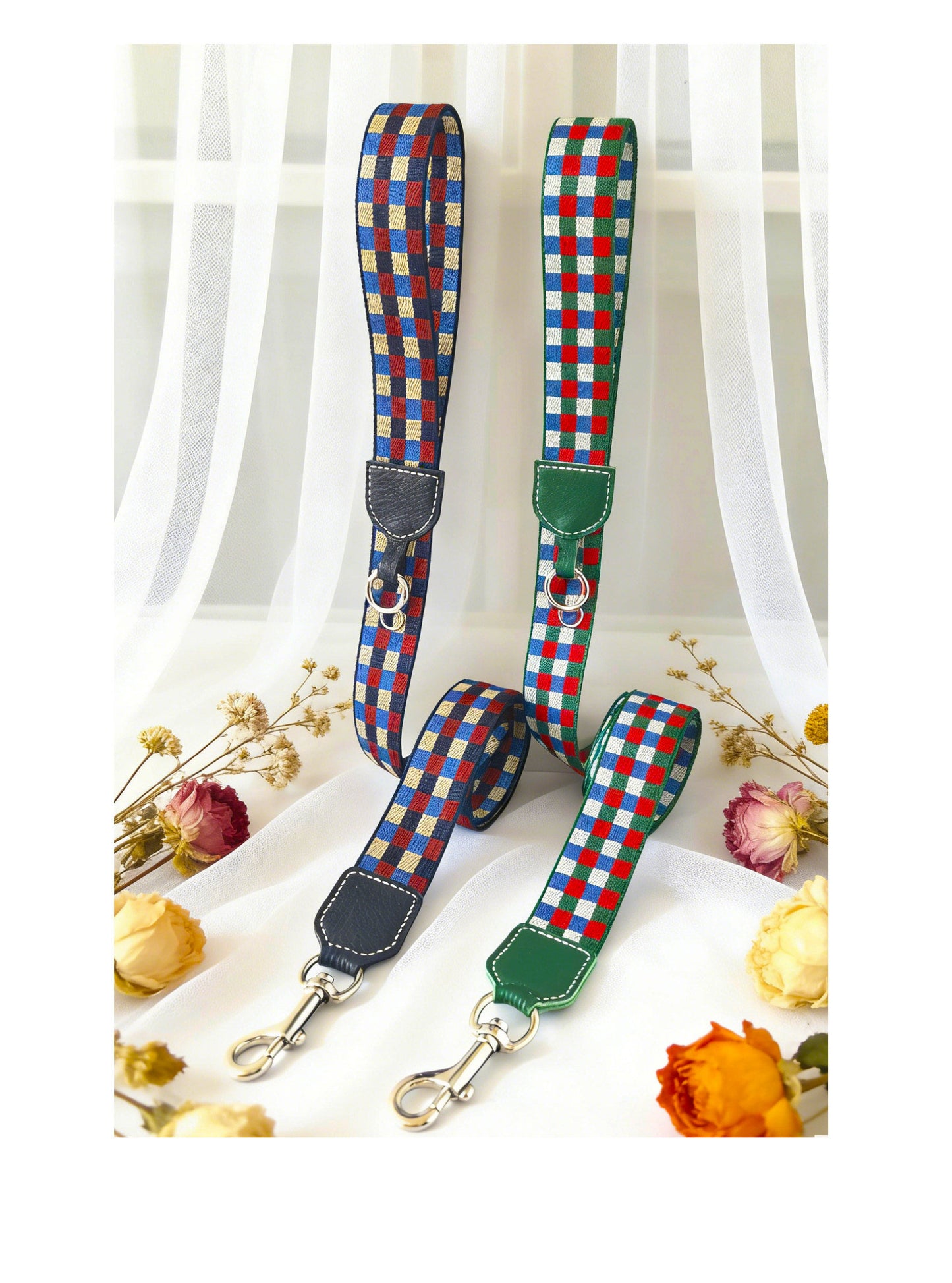 Plaid Leather Wide Dog Collar