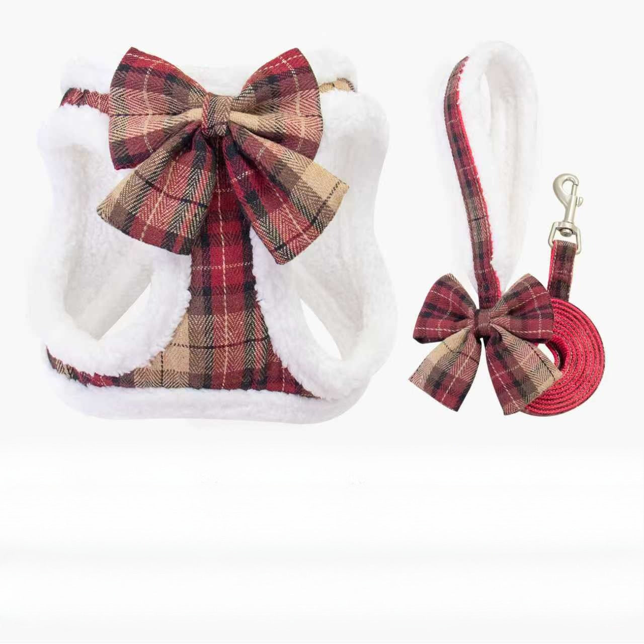 Plaid Bow Tie Dog Accessory Set for Dogs – Red