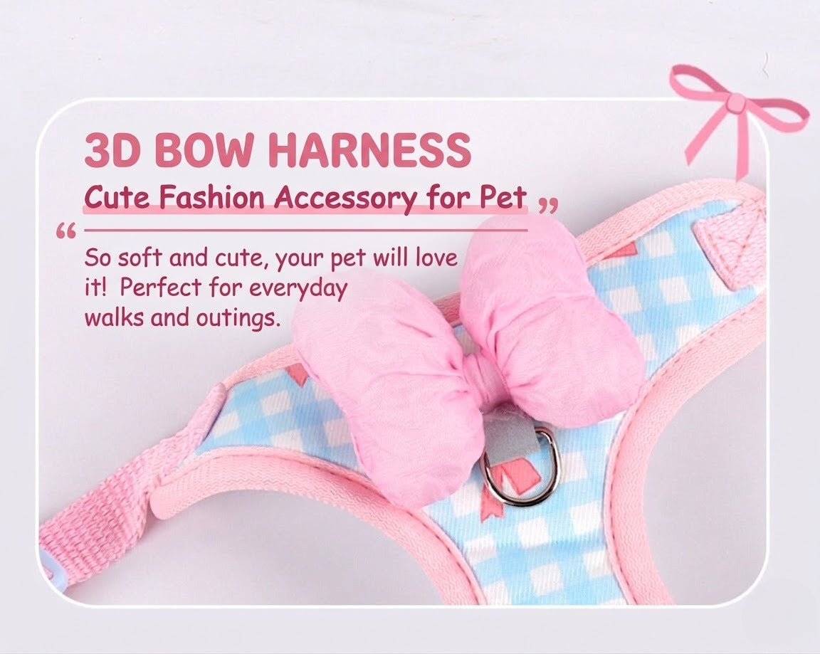 Plaid Bow Harness & Leash Set