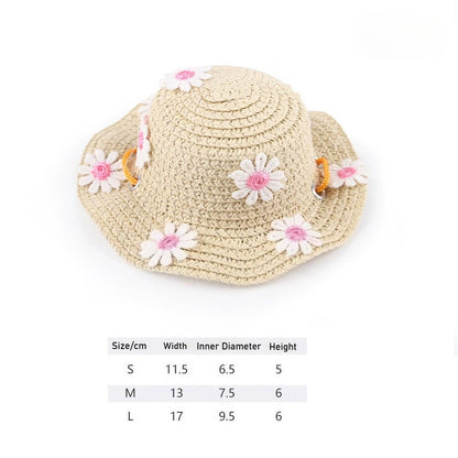 Woven Daisy Straw Dog Hat