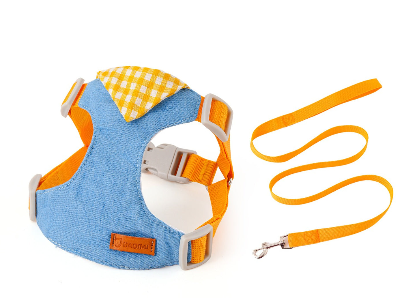 Plaid Denim Dog Accessory Set for Dogs – Yellow
