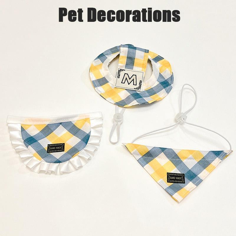 Plaid Hat, Bib & Bandana Set – Yellow & Blue