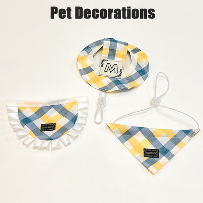 Plaid Hat, Bib & Bandana Set – Yellow & Blue